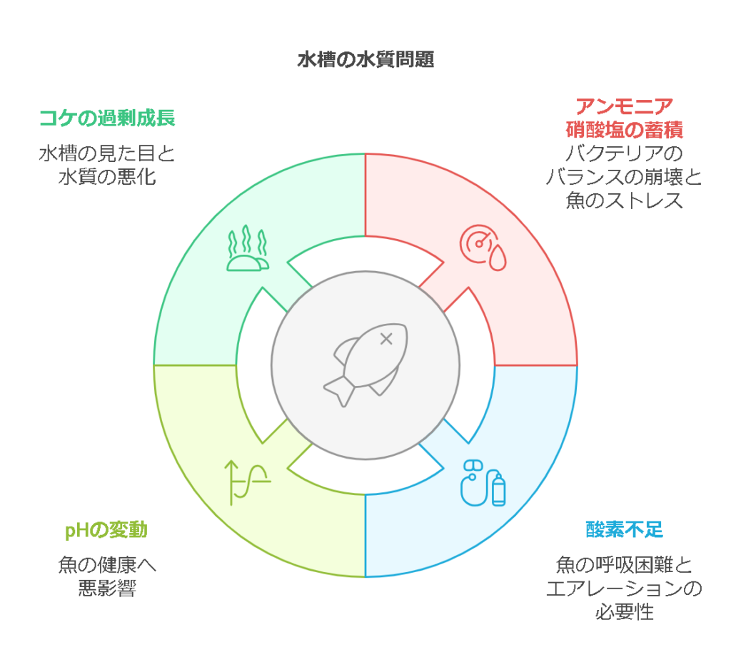 水換えをしない場合に起こる水質悪化という問題
