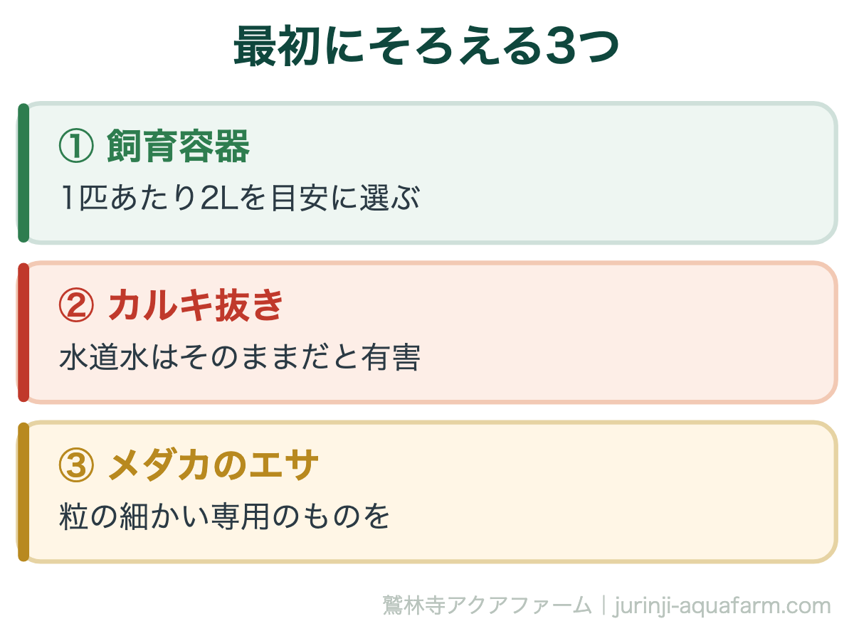 最初にそろえる3つ。メダカ飼育の始め方