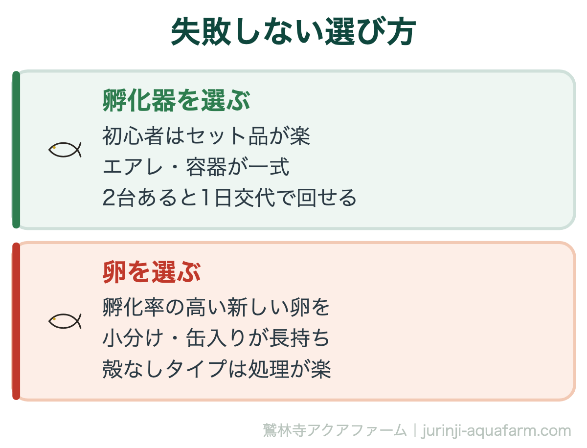 メダカにブラインシュリンプは必要｜失敗しない選び方。まずは孵化器のセット品と孵化率の良い卵から。慣れてきたら殻なし卵や皿式で、もっと手軽にできます