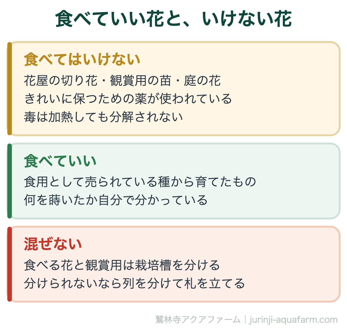 食べていい花と、いけない花の見分け方。花屋の切り花や庭の花は食べられず、食用として売られた種から育てたものだけが食べられる